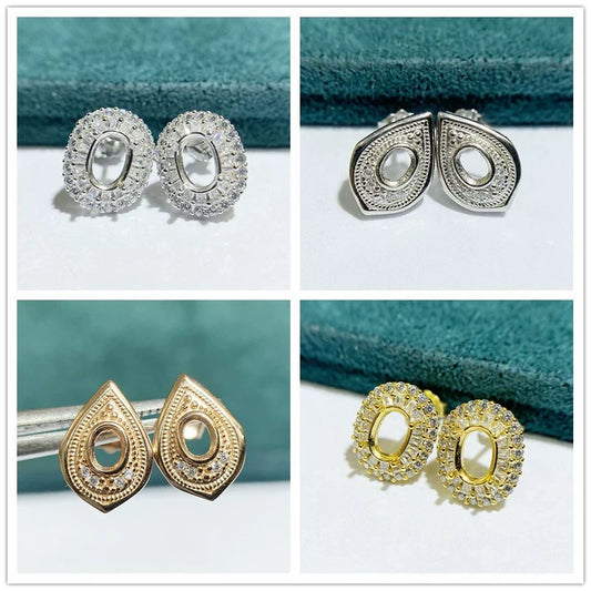S925 Sterling Silver Oval 3×4 mm, 5×7 mm Earring Setting for DIY Jewelry Making