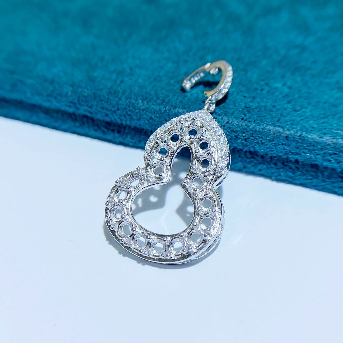 Round 2.5 mm / 6×6 mm S925 Sterling Silver Pendant Setting, Hinged Bail, Gourd Design, Cluster Style, Unset, For Women, Fashion Style