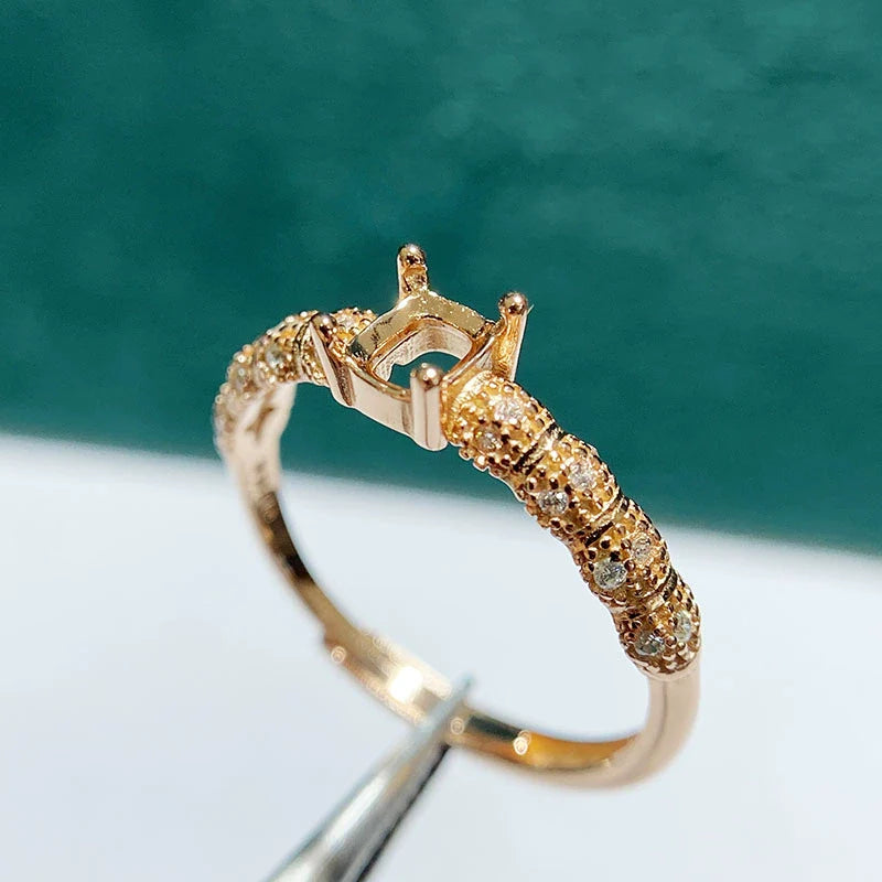 Chunky Cushion 4×5 mm S925 Sterling Silver Ring Setting, Adjustable, Unset, For Women, Vintage Style, Niche Design