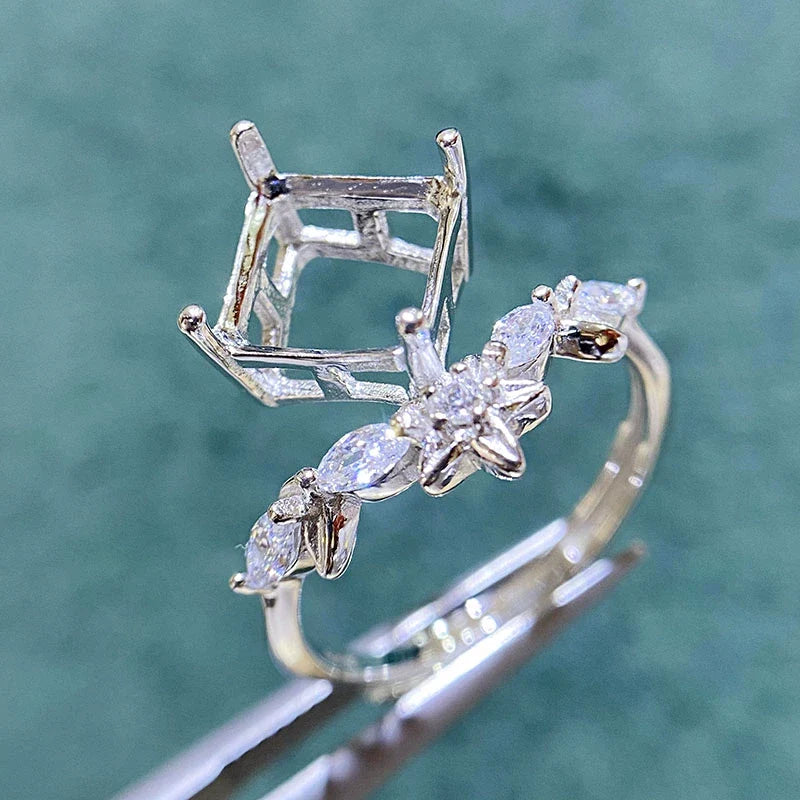 S925 Sterling Silver, 18K Gold Plated Ring Setting, Adjustable, Unset, For Women