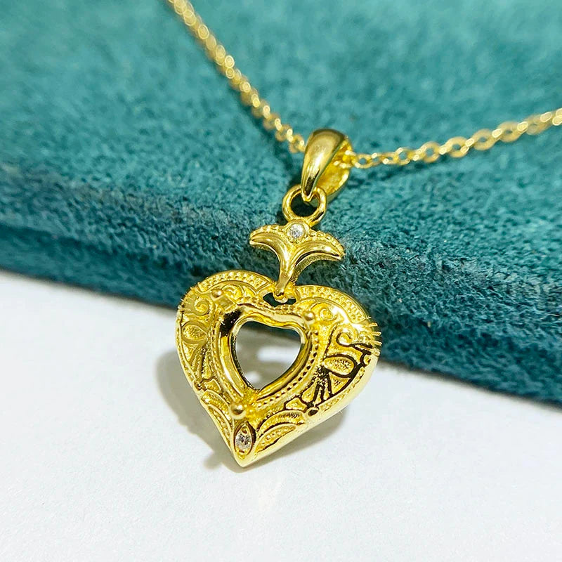 Heart 6×6 mm S925 Sterling Silver Pendant Setting, Unset, Vintage Style, Niche Design