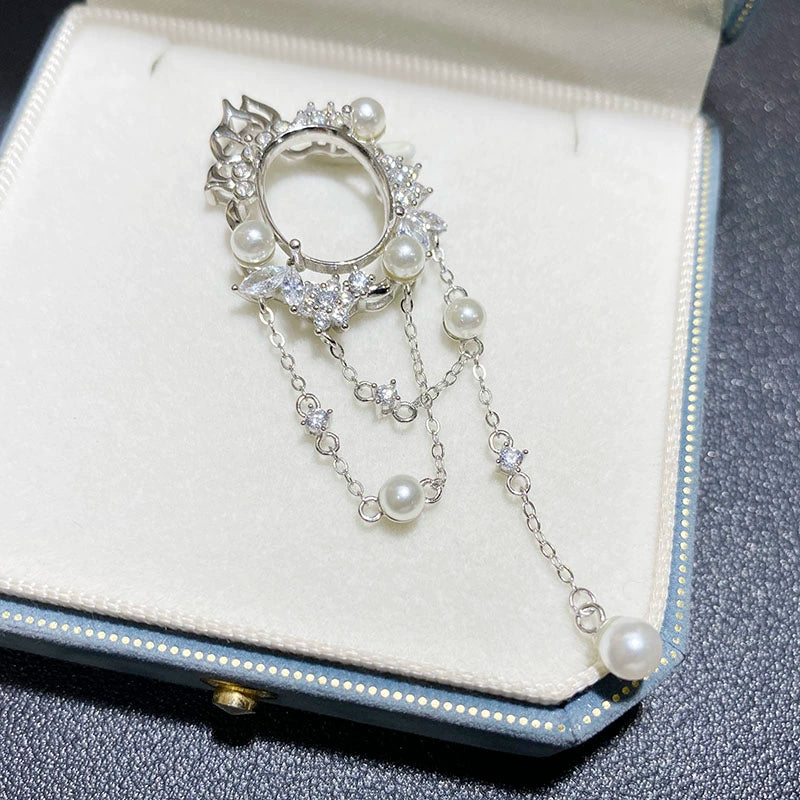 12×16mm Oval S925 Silver Tassel Pendant Setting with Shell Pearl