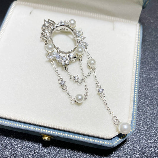 12×16mm Oval S925 Silver Tassel Pendant Setting with Shell Pearl