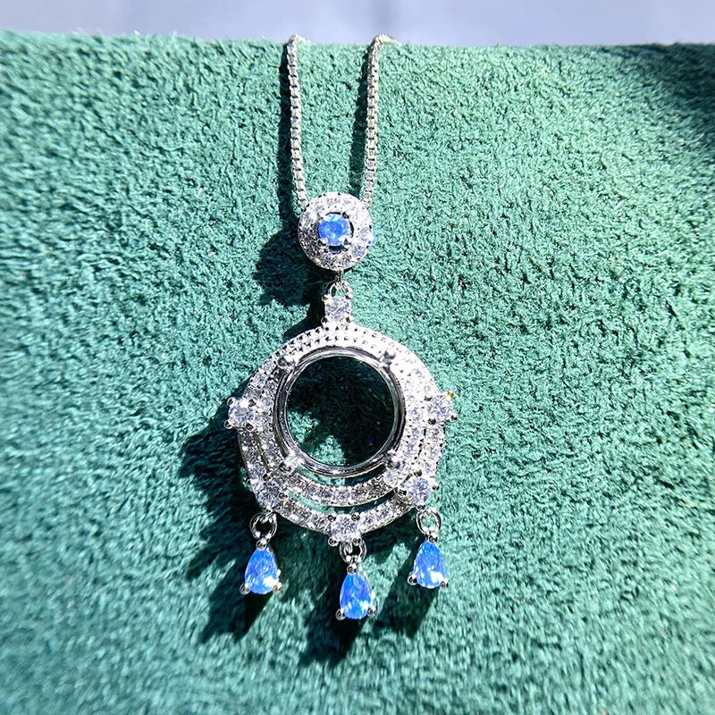 S925 Sterling Silver Round 8 mm Pendant Setting for DIY Jewelry Making