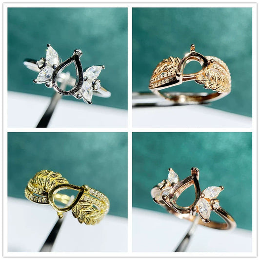 Pear 6×8 mm S925 Sterling Silver Ring Setting, Adjustable, Unset, For Women, Fashion Style