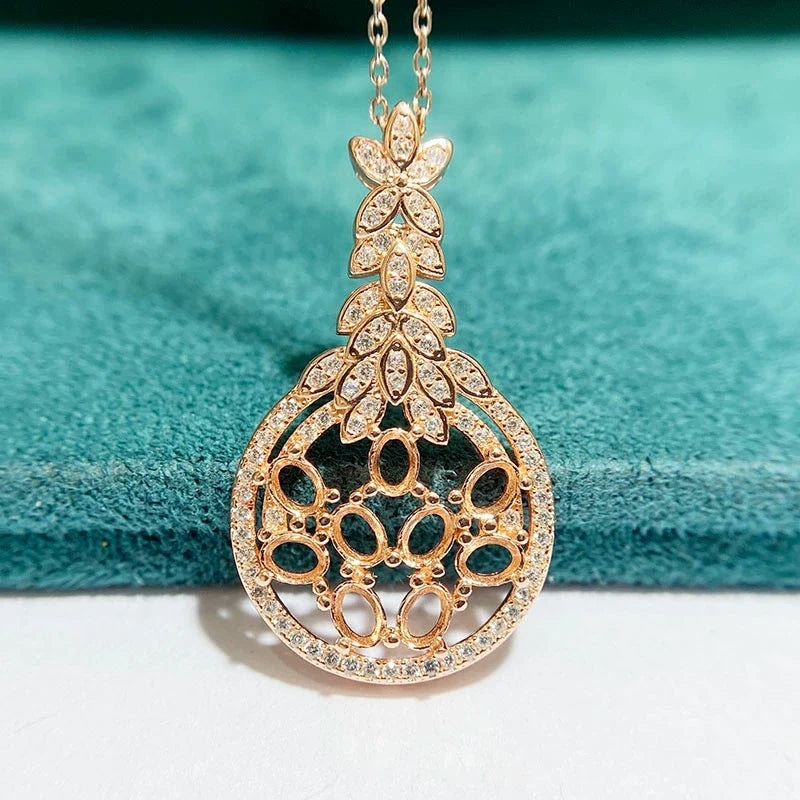 Oval 3×4 mm S925 Sterling Silver Pendant Setting, Unset, For Women, Cluster Setting