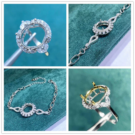 Oval 10×12 mm S925 Sterling Silver Ring Setting, Unset Mount, For Women