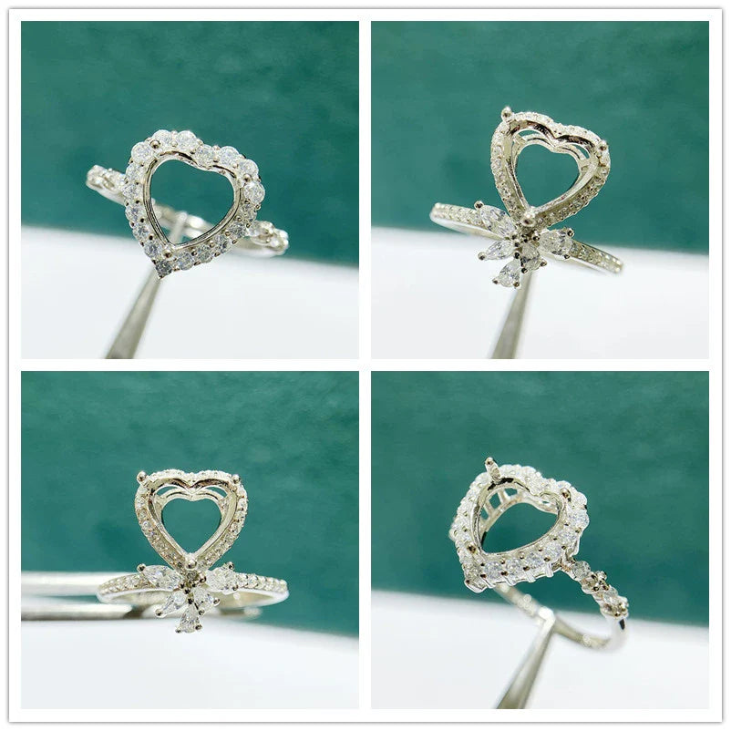 S925 Sterling Silver Heart 8×8 mm Ring Setting for DIY Jewelry Making