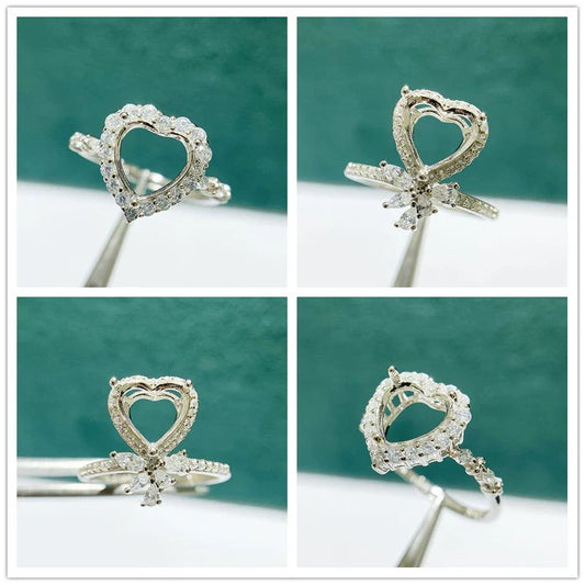S925 Sterling Silver Heart 8×8 mm Ring Setting for DIY Jewelry Making