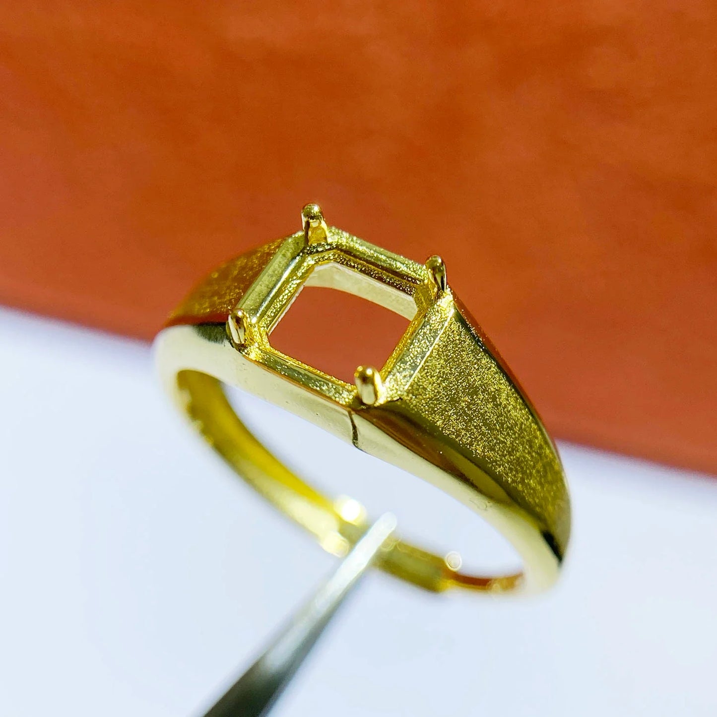 Square 4 mm / 6×6 mm S925 Sterling Silver Ring Setting, Matte Finish, Adjustable, Unset, For Men