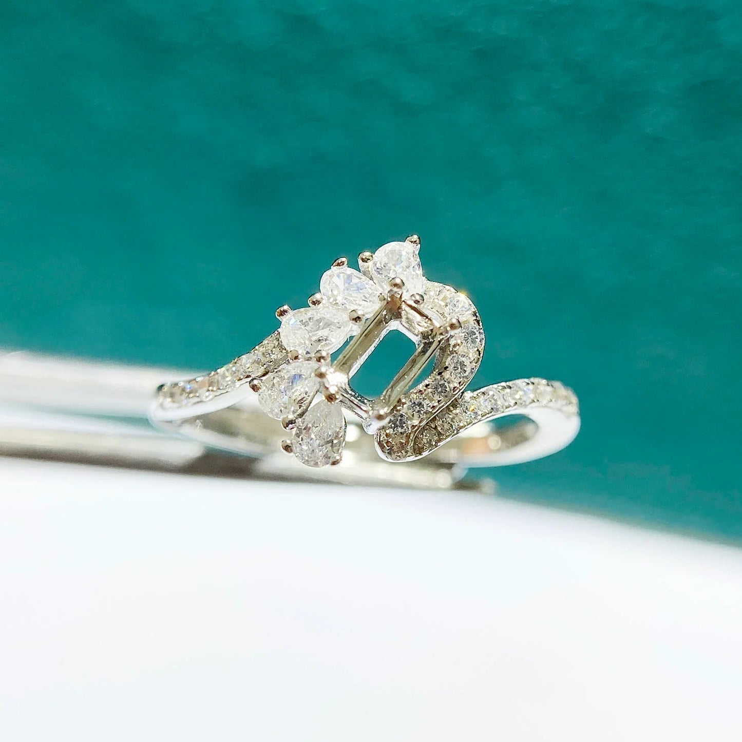 Square 3×5 mm Round 4mm S925 Sterling Silver Ring Setting, Unset, For Women