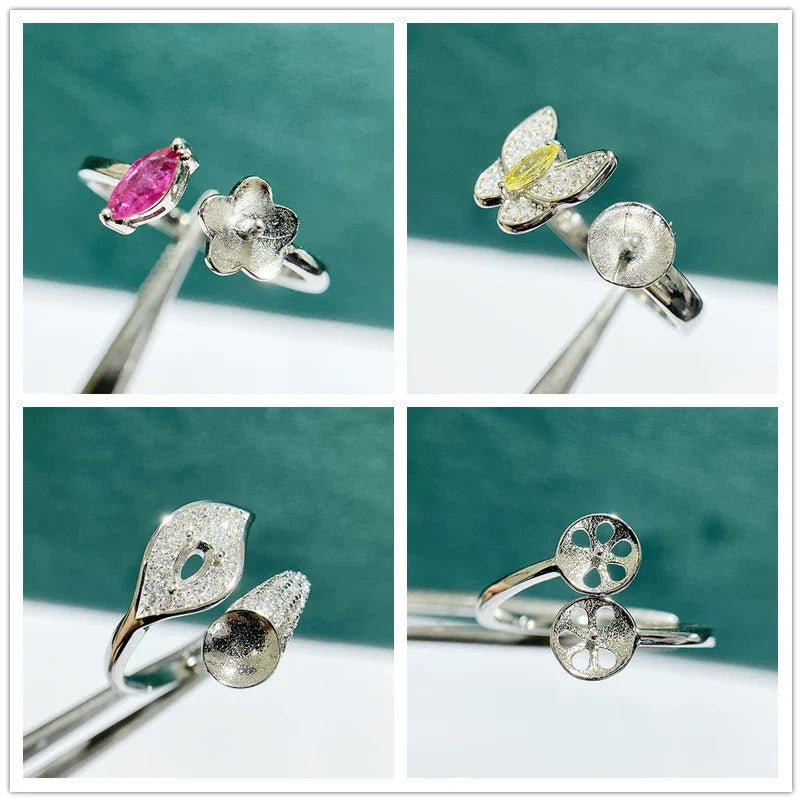 S925 Sterling Silver Round Ring Setting for DIY Jewelry Making