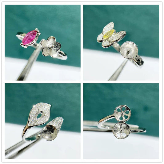 S925 Sterling Silver Round Ring Setting for DIY Jewelry Making