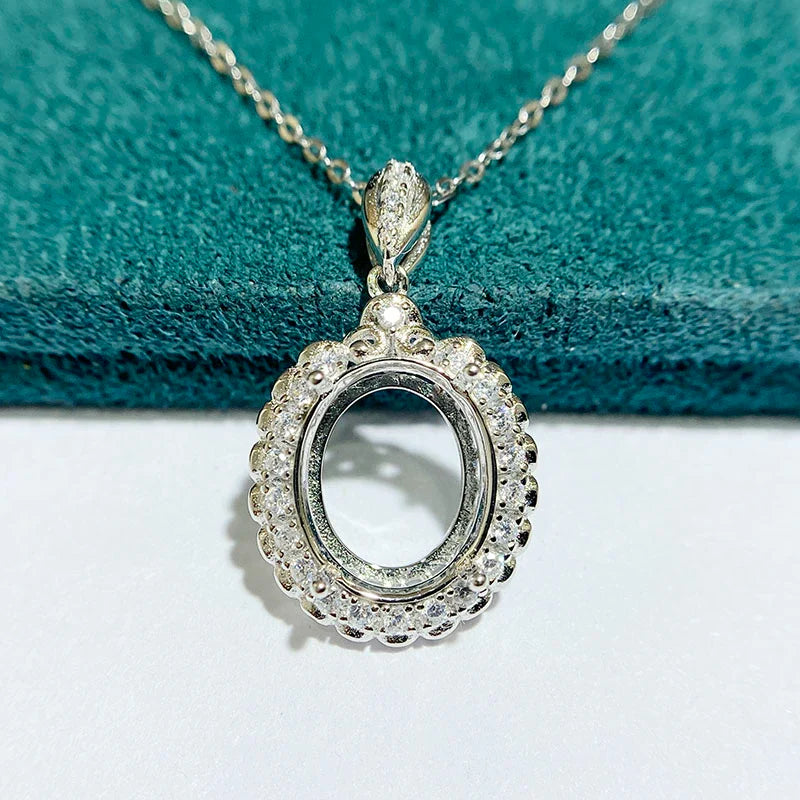Oval 10×12 mm S925 Sterling Silver Pendant Setting, Unset, For Women, Vintage Style