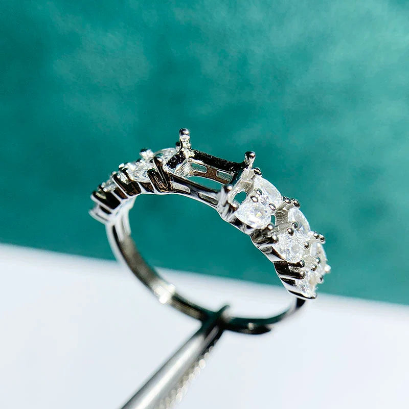 Rectangle 4×6 mm S925 Sterling Silver Ring Setting, Adjustable, Unset, For Women, Fashion Style