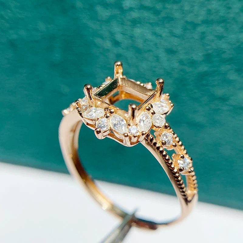 Square 6×6 mm S925 Sterling Silver Ring Setting, Adjustable, Unset, For Women, Fashion Style