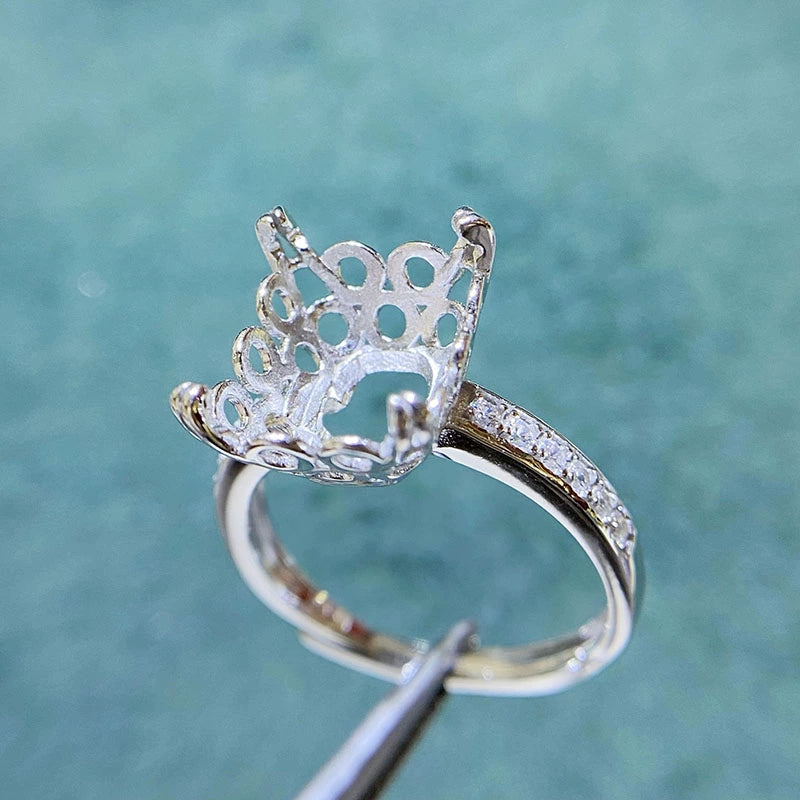 Rectangle 3×4 mm / 5×7 mm / 10×12 mm S925 Sterling Silver Adjustable Ring Setting, for Women, Unset Stone Mount, Empty Ring Setting, New Design Design