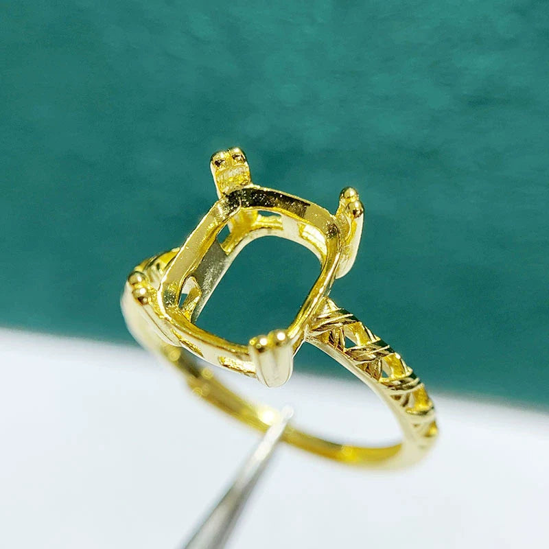 Cushion 8×10 mm S925 Sterling Silver Ring Setting, Adjustable, Unset, For Women, Minimalist Style, Fashion Style, Niche Design