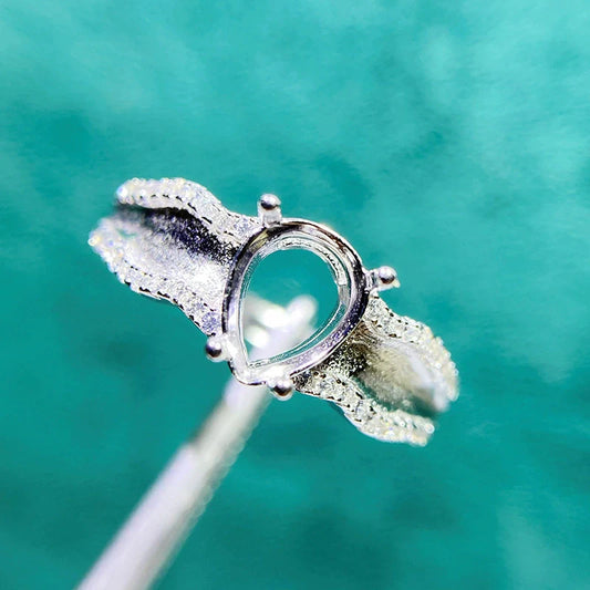 S925 Sterling Silver Pear 6×8 mm, 8 mm Ring Setting for DIY Jewelry Making