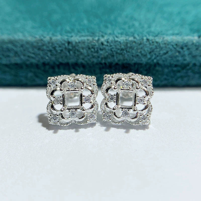 Square 3×3 mm S925 Sterling Silver Earring Setting, Unset, For Women, Fashion Style