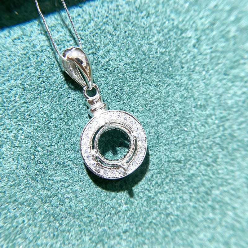 5–9mm Round S925 Silver Pendant Setting for Gemstone Mounting