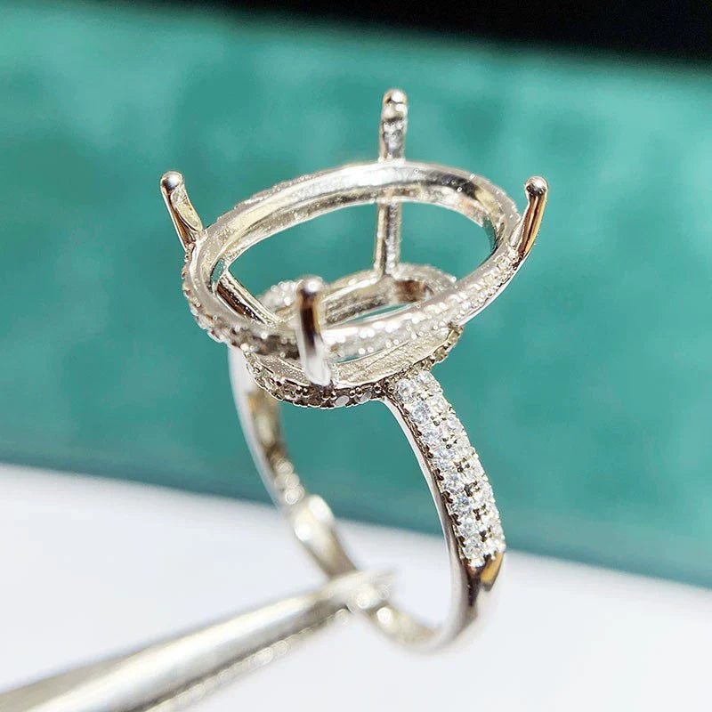 Oval 10×14 mm / 12×16 mm S925 Sterling Silver Ring Setting, Adjustable, Unset, For Women