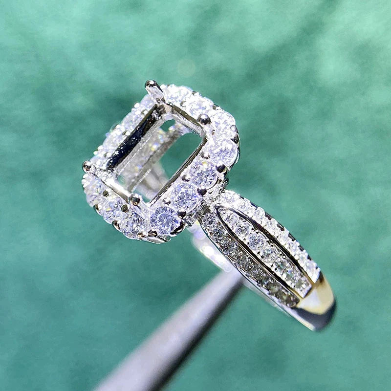 Rectangle 6×8 mm / 5×7 mm S925 Sterling Silver, 18K Gold Plated Ring Setting, Adjustable, Unset, For Women