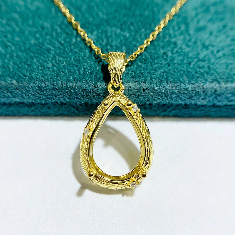 Pear 10×14 mm S925 Sterling Silver Pendant Setting, Unset, For Women