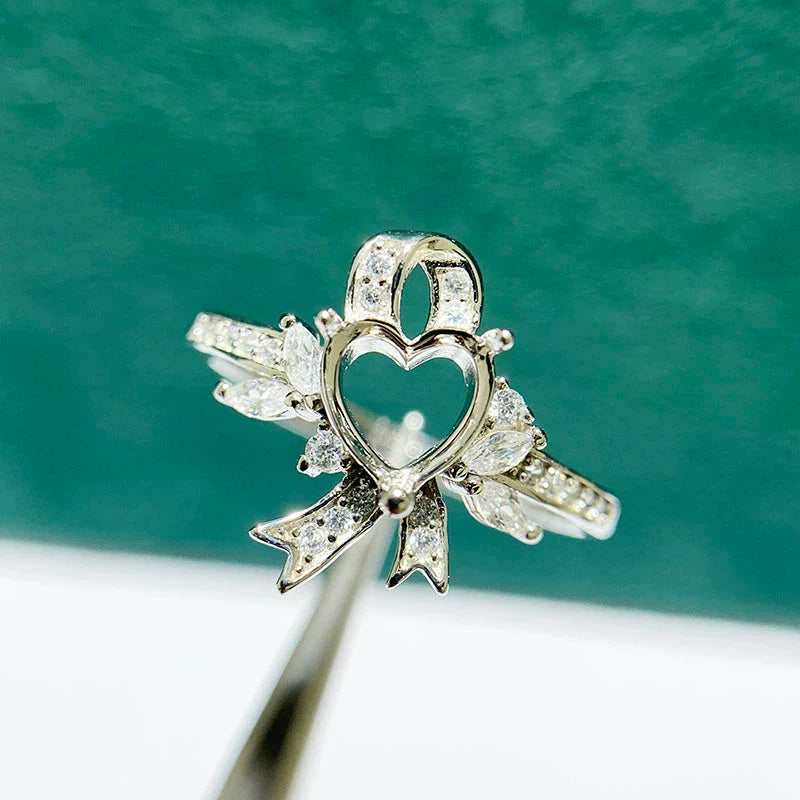 Heart 6×6 mm S925 Sterling Silver Ring Setting, Adjustable, Unset, Fashion Style