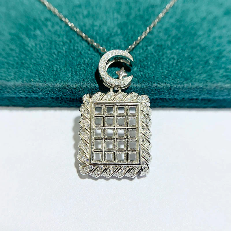 Square 3×3 mm S925 Sterling Silver Pendant Setting, Unset, Cluster Setting, Vintage Style, Light Luxury