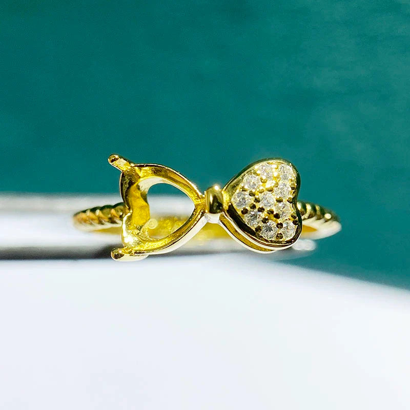 Heart 5 mm / 6 mm S925 Sterling Silver Ring Setting, Adjustable, Unset, For Women