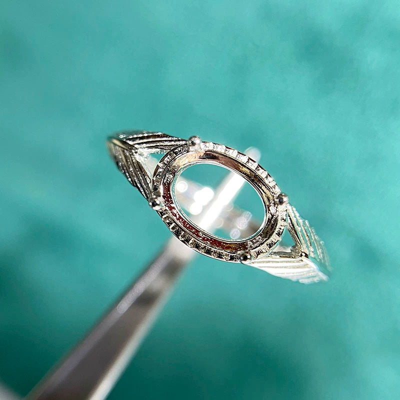 6×8mm Oval S925 Silver Adjustable Ring Setting for Gemstone Mounting