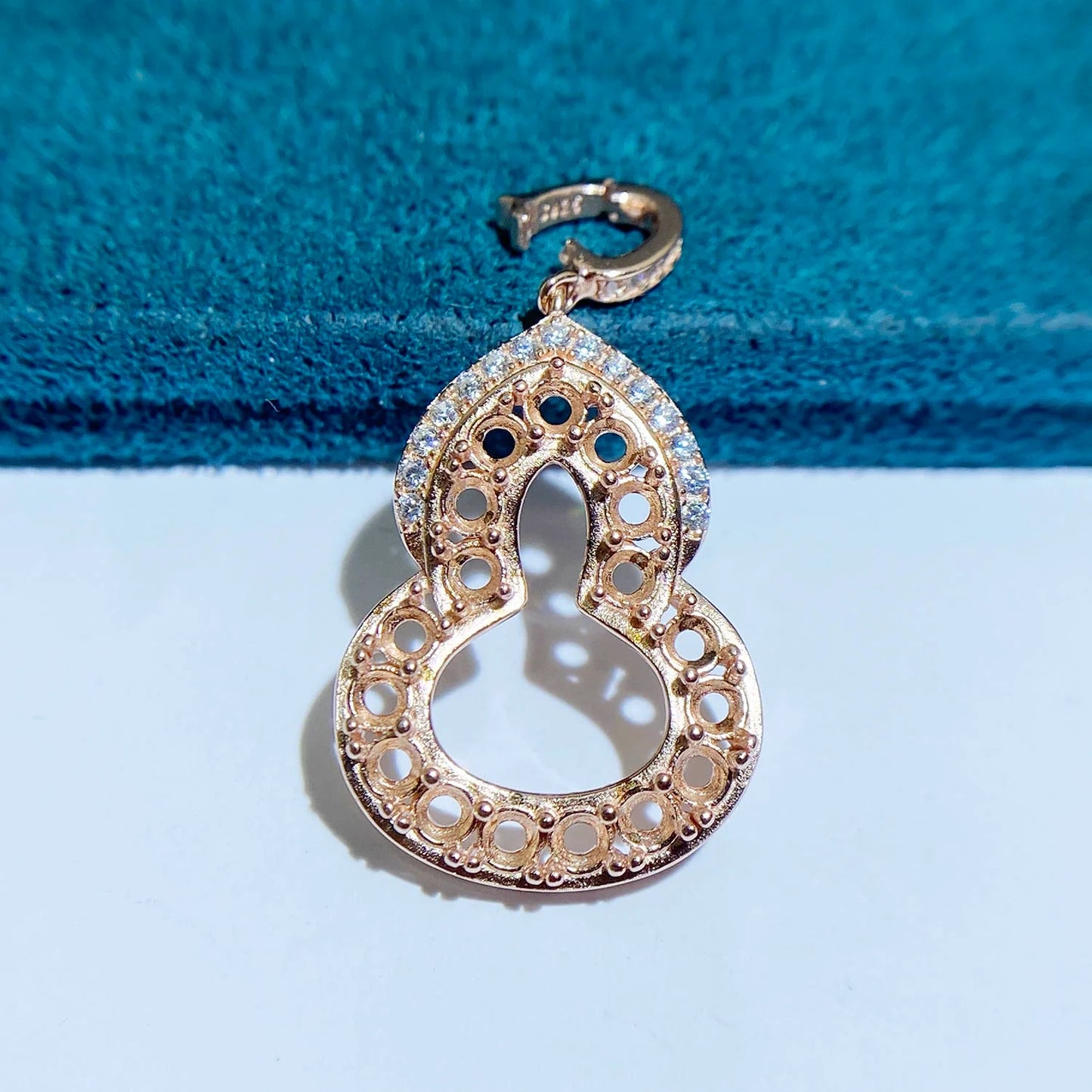 Round 2.5 mm / 6×6 mm S925 Sterling Silver Pendant Setting, Hinged Bail, Gourd Design, Cluster Style, Unset, For Women, Fashion Style