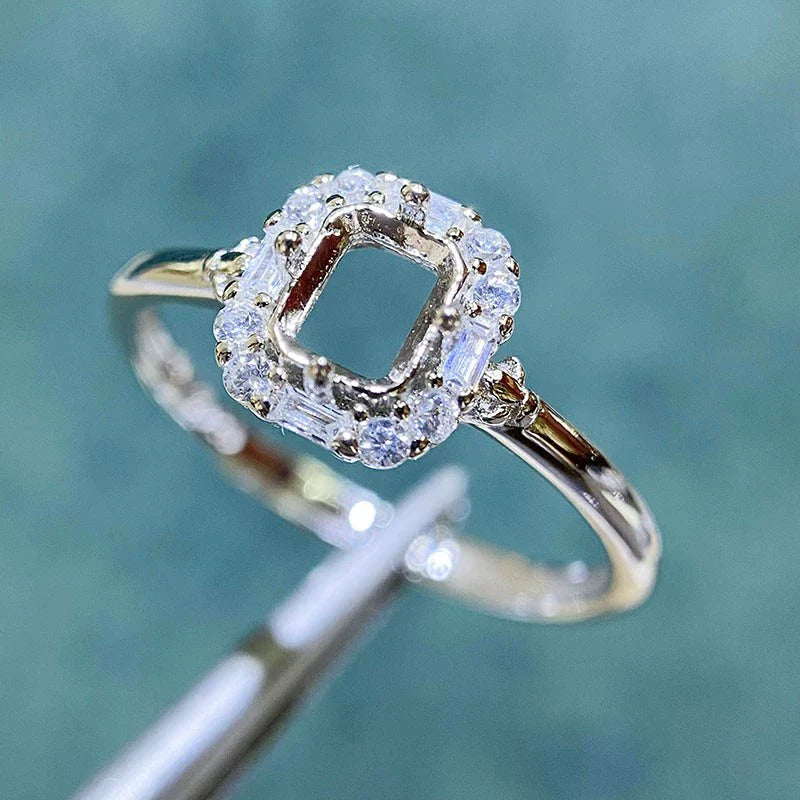 Rectangle 3×5 mm / 4×5 mm S925 Sterling Silver, 18K Gold Plated Ring Setting, Adjustable, Unset, For Women