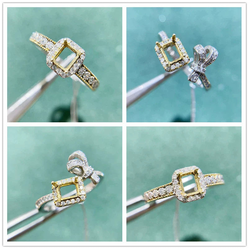 S925 Sterling Silver Rectangle, Bowknot 4×5 mm Ring Setting for DIY Jewelry Making