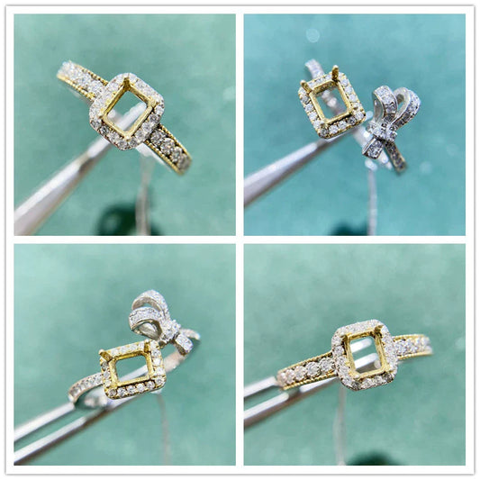 S925 Sterling Silver Rectangle, Bowknot 4×5 mm Ring Setting for DIY Jewelry Making