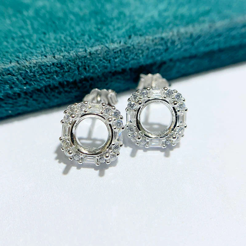 Round 6×6 mm S925 Sterling Silver Earring Settings, Unset Mount, For Women
