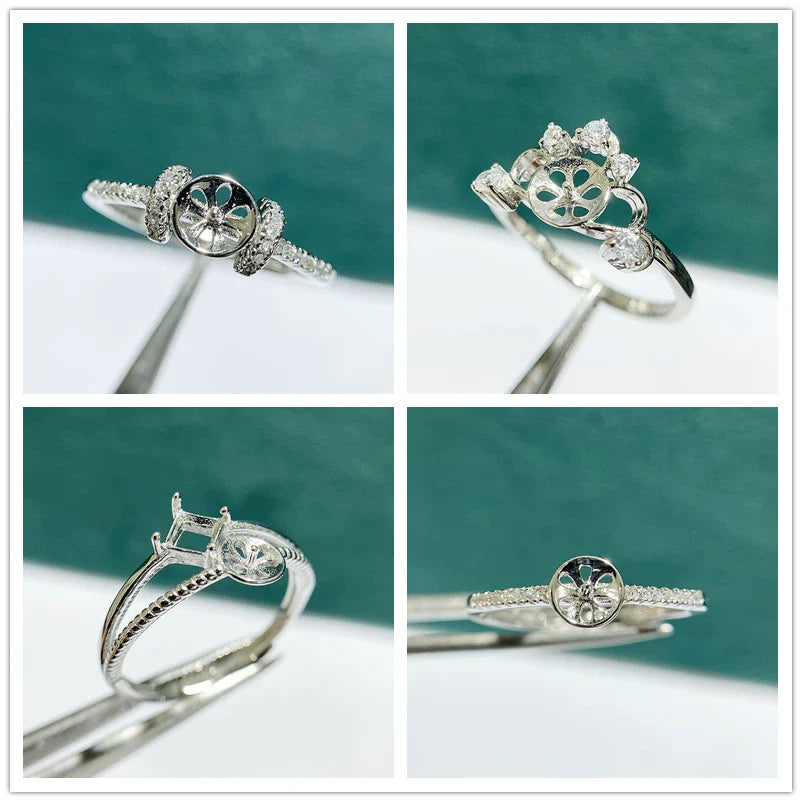 S925 Sterling Silver Round Ring Setting for DIY Jewelry Making