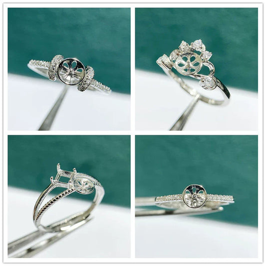 S925 Sterling Silver Round Ring Setting for DIY Jewelry Making