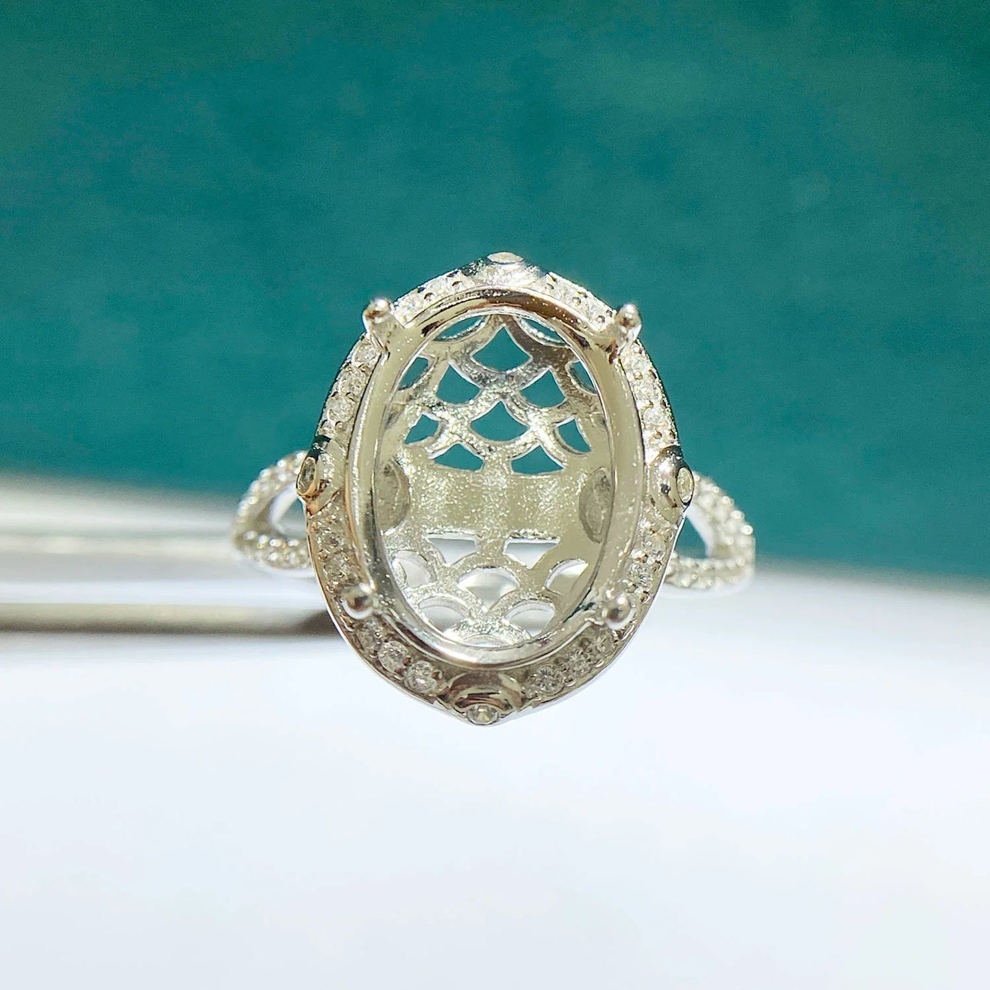 Oval 10×14 mm S925 Sterling Silver Ring Setting, Adjustable, Unset, For Women, Vintage Style