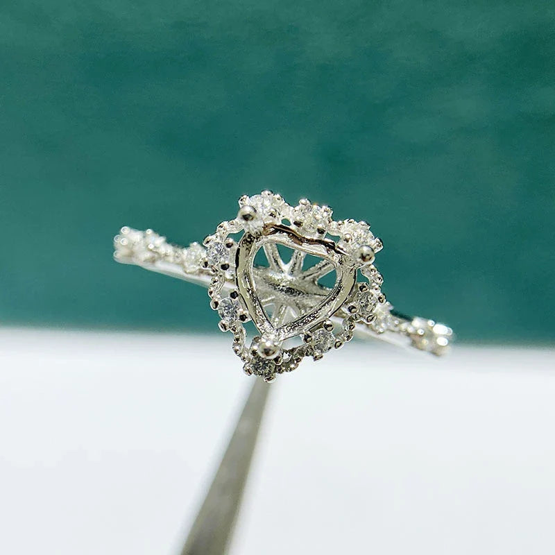 Heart 6×6 mm S925 Sterling Silver Ring Setting, Adjustable, Unset, Fashion Style