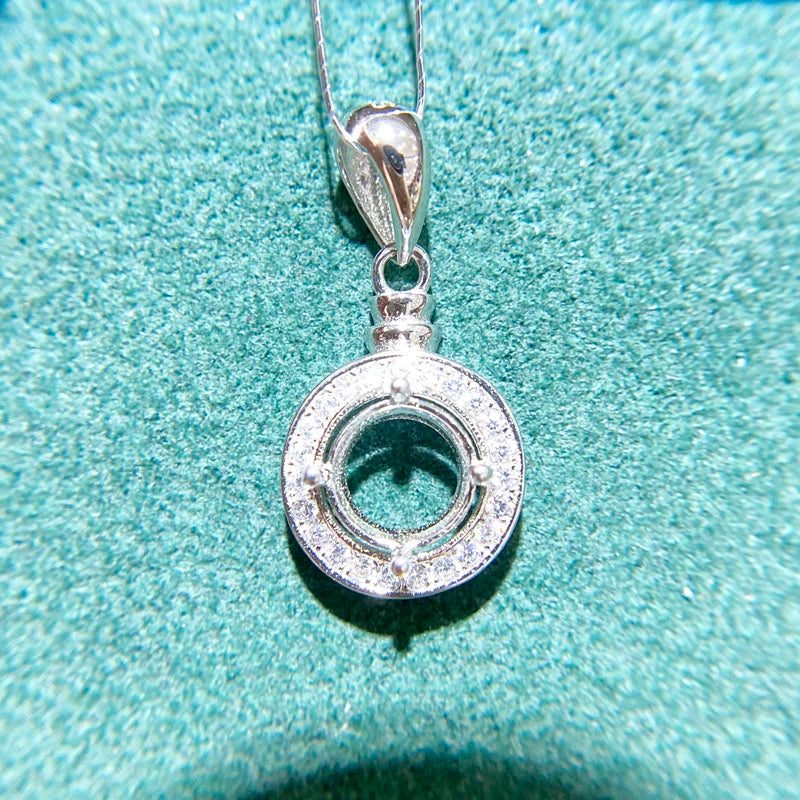 5–9mm Round S925 Silver Pendant Setting for Gemstone Mounting