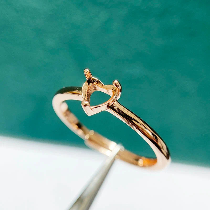 Heart S925 Sterling Silver Ring Setting, Adjustable, Unset, For Women