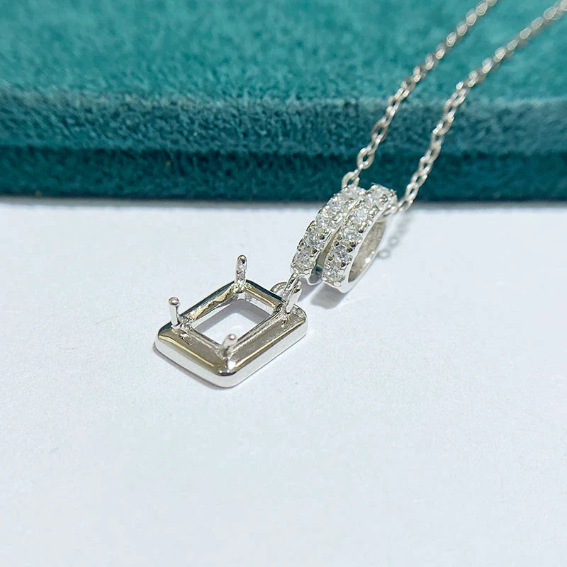 Rectangle 5×7 mm S925 Sterling Silver Pendant Setting, Unset, For Women