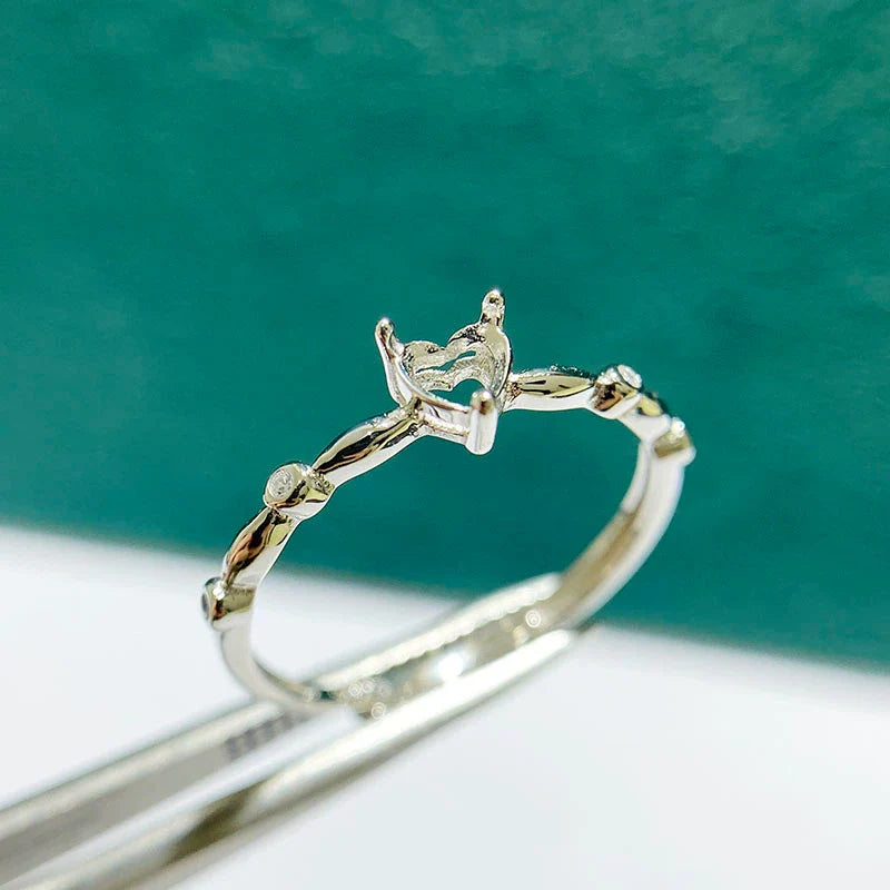 Heart 4×4 mm S925 Sterling Silver Ring Setting, Adjustable, Unset