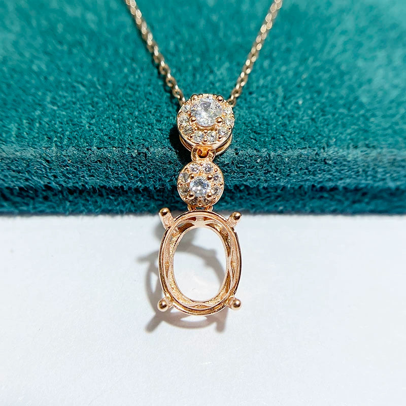 8×10mm Oval S925 Silver 3D Flower Pendant Setting for Gemstone Mounting