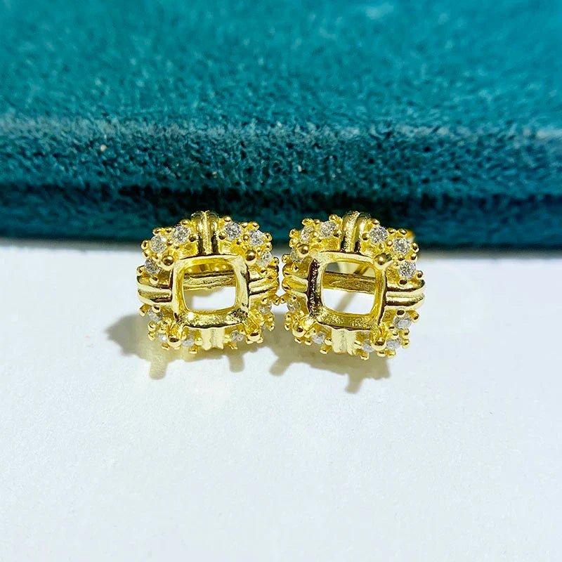 Cushion 5×5 mm S925 Sterling Silver, 18K Gold Plated Ring Setting, Unset