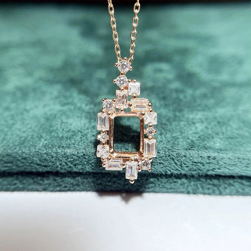 Square 6×8 mm S925 Sterling Silver Pendant Setting, Unset, For Women, Fashion Style