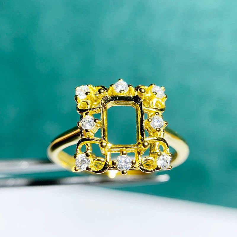 Rectangle 5×7 mm S925 Sterling Silver Ring Setting, Unset, For Women, Vintage Style