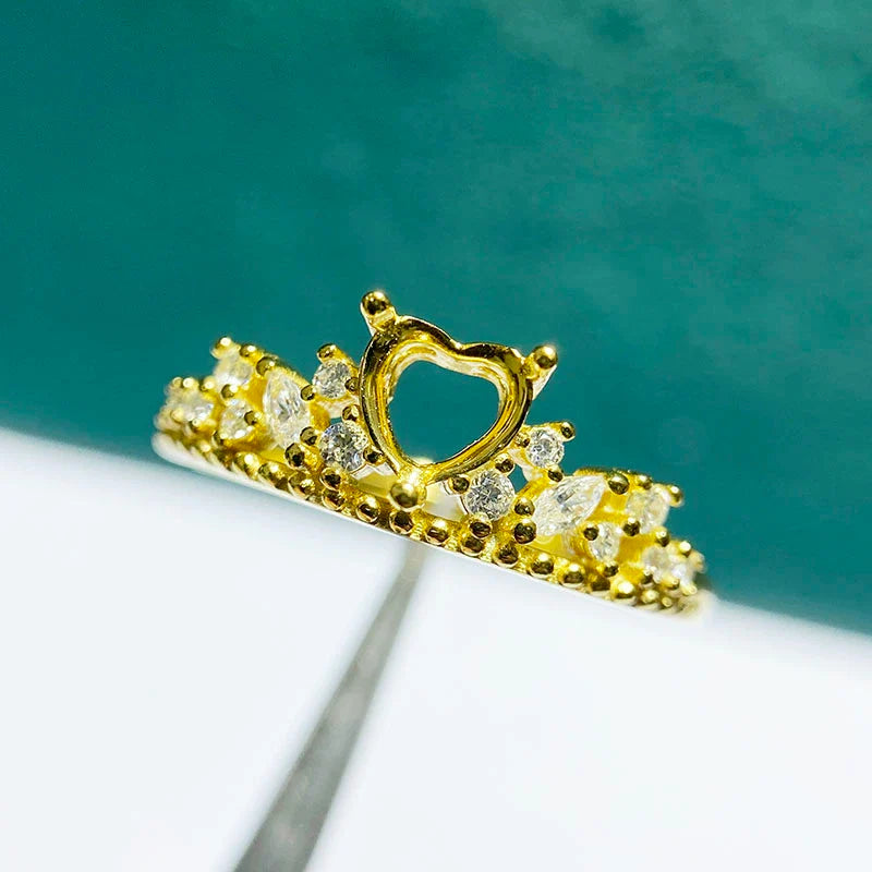 Heart 5 mm / 6 mm S925 Sterling Silver Ring Setting, Adjustable, Unset, For Women